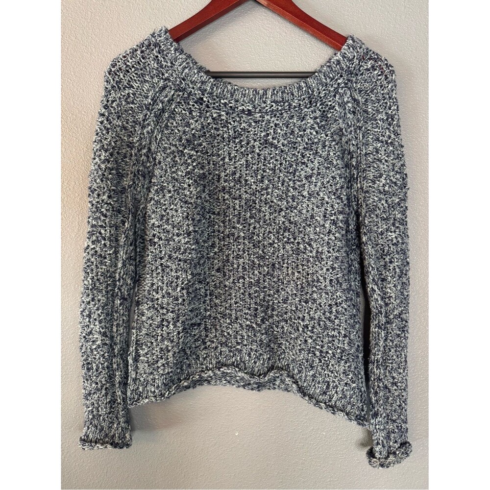 Free People Chunky Marled Knit Pullover Sweater Blue Cream Fair Condition Size ?
